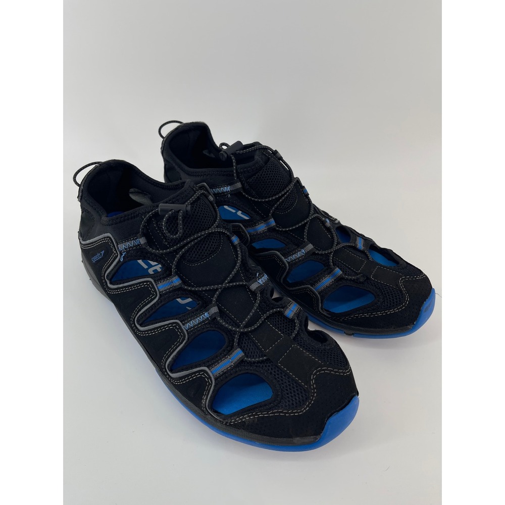 Speedo Water Shoes Mens 11 Black Blue Excellent Bungee Toggle Mesh Aqua Socks